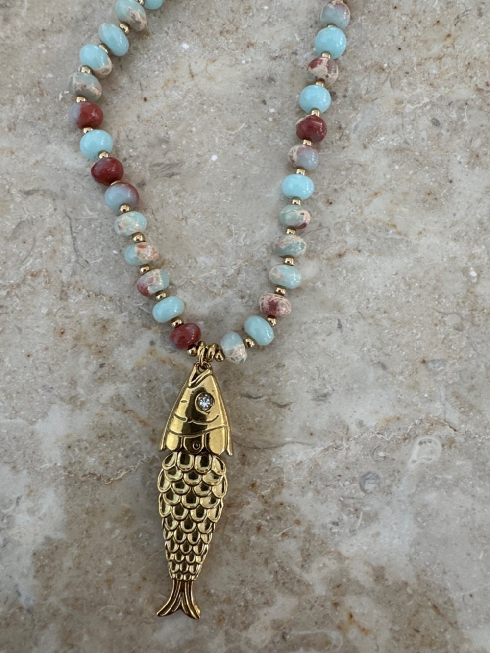 Gold Fish Pendant Beaded Necklace - Multicolor! Most insane piece in person - Picture 4 of 9